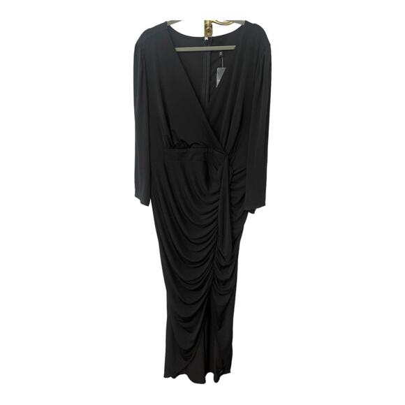Torrid Studio Knit Hi-Low Maxi Dress Ruched Surplice Neck 3/4 Sleeve Black Sz 20 - Picture 3 of 15